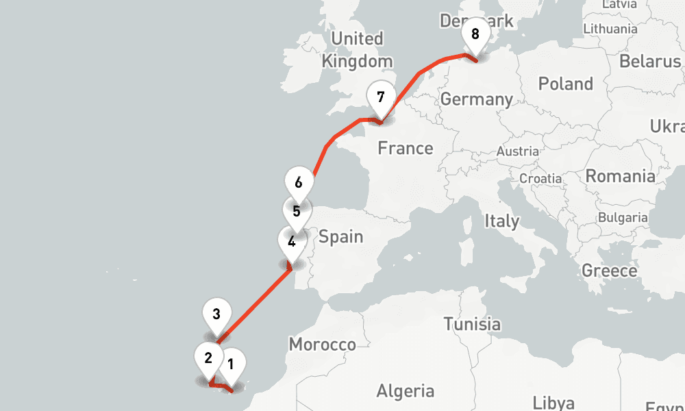 10 nights / 11 days, one-way from Las Palmas (Gran Canaria, Canary Islands) to Hamburg