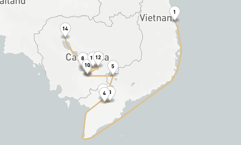 7 nights / 8 days, one-way from Phu My (Ho Chi Minh City / Saigon, Vietnam) to Siem Reap