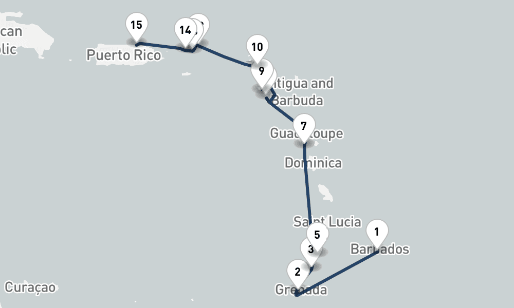 11 nights / 12 days, one-way from Bridgetown (Barbados) to San Juan (Puerto Rico)