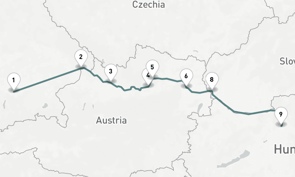 7 nights / 8 days, one-way from Munich to Budapest