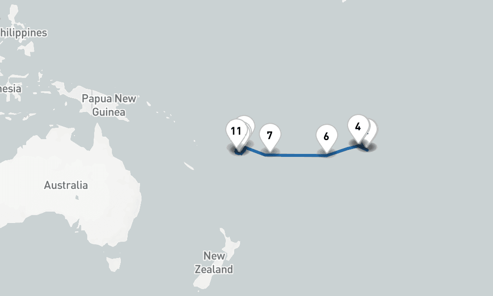 15 nights / 16 days, one-way from Papeete (Tahiti Island, French Polynesia) to Lautoka