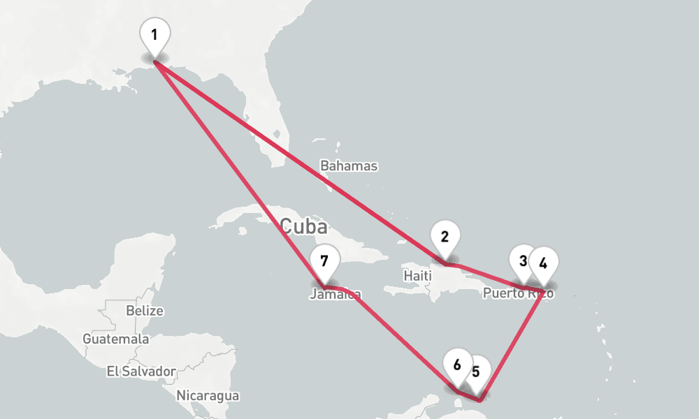 14 nights / 15 days, Mobile (Alabama) Round trip