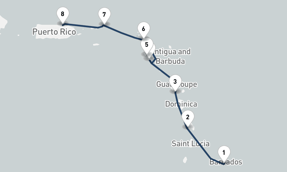 7 nights / 8 days, one-way from Bridgetown (Barbados) to San Juan (Puerto Rico)