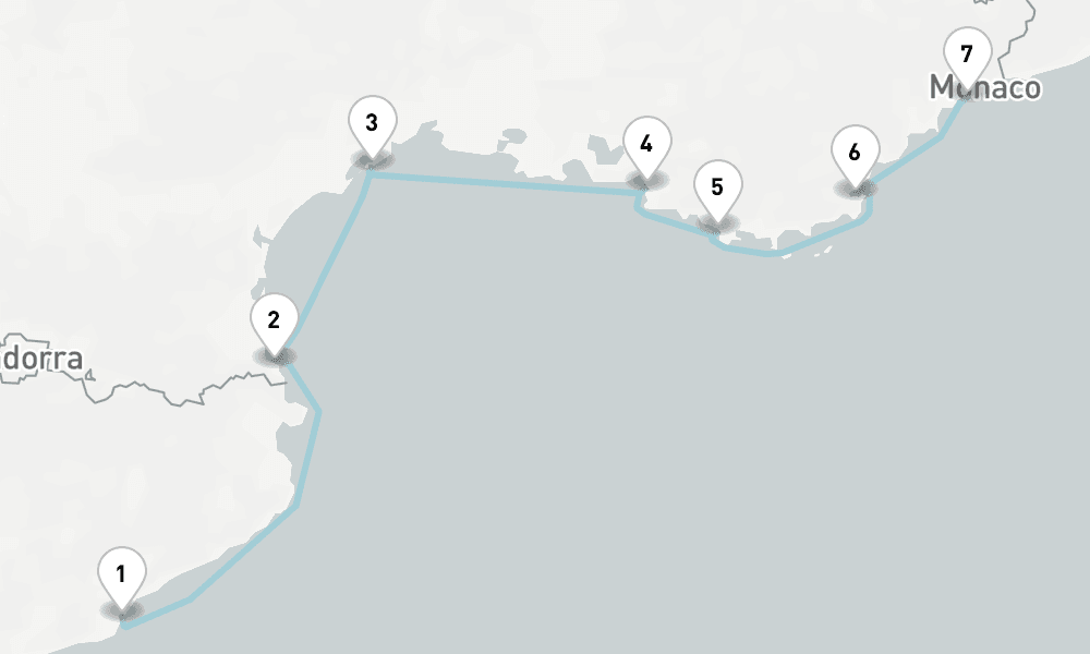 7 nights / 8 days, one-way from Barcelona to Villefranche-sur-Mer (Nice, France Riviera)