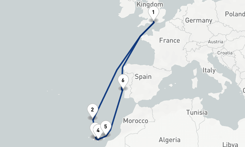 12 nights / 13 days, Southampton (England) Round trip
