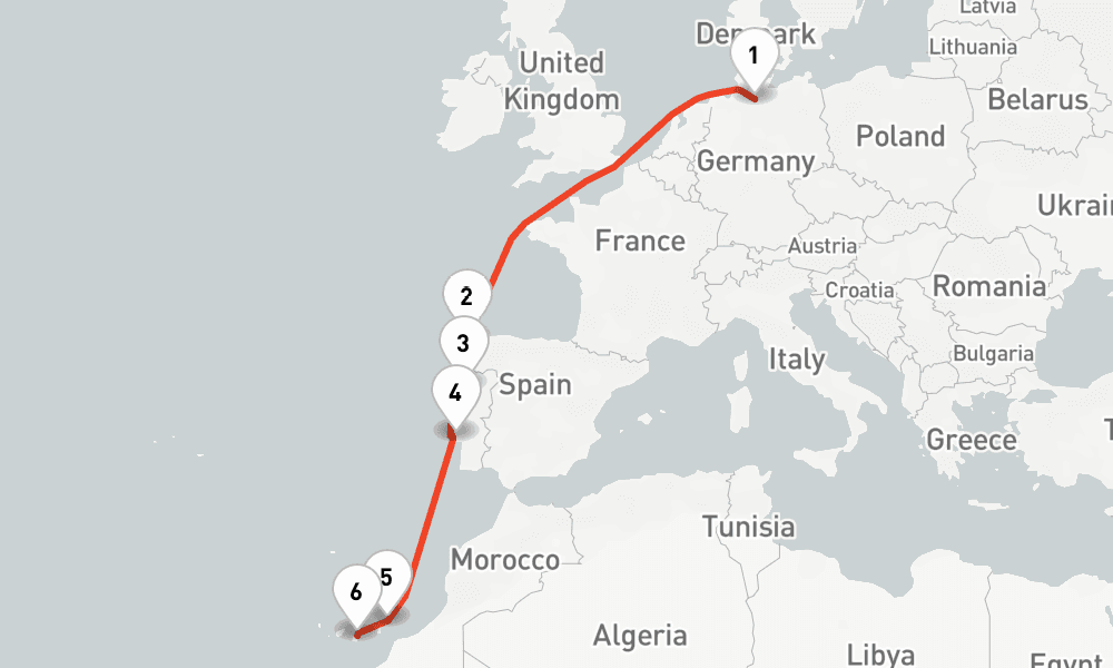 8 nights / 9 days, one-way from Hamburg to Las Palmas (Gran Canaria, Canary Islands)