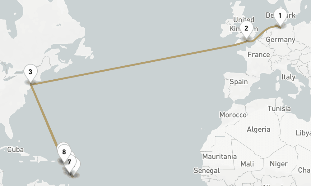 21 nights / 22 days, one-way from Hamburg to New York (Cape Liberty NYC)