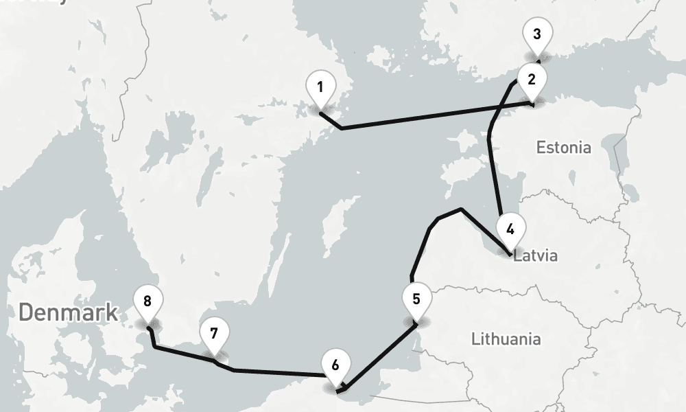 7 nights / 8 days, one-way from Stockholm to Copenhagen