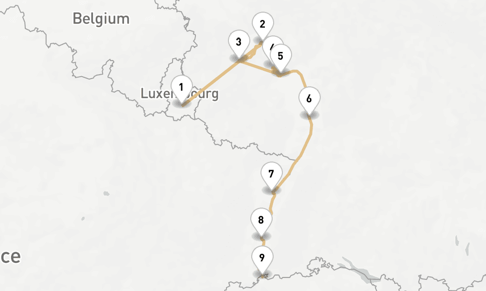 7 nights / 8 days, one-way from Luxembourg to Basel