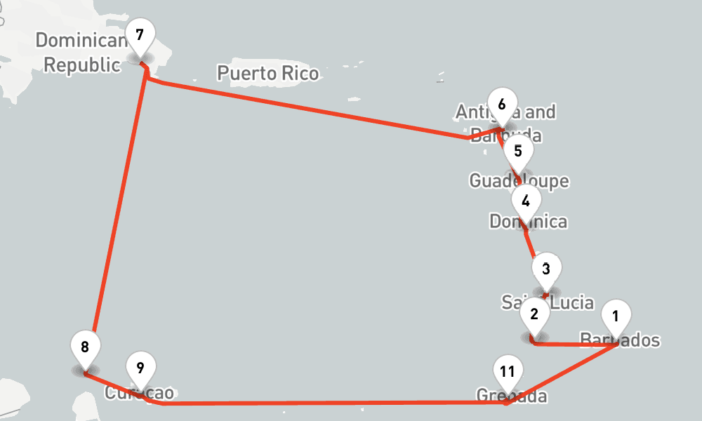 14 nights / 15 days, Bridgetown (Barbados) Round trip
