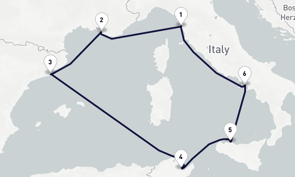 7 nights / 8 days, Livorno (Firenze / Pisa) Round trip