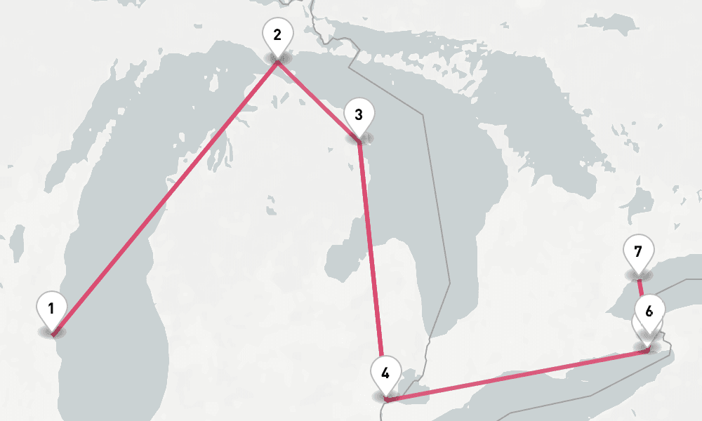 6 nights / 7 days, one-way from Milwaukee (Lake Michigan, Wisconsin) to Toronto (Ontario)