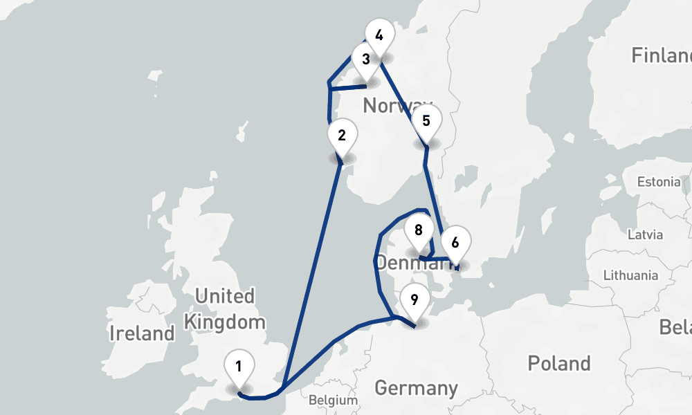 14 nights / 15 days, Southampton (England) Round trip