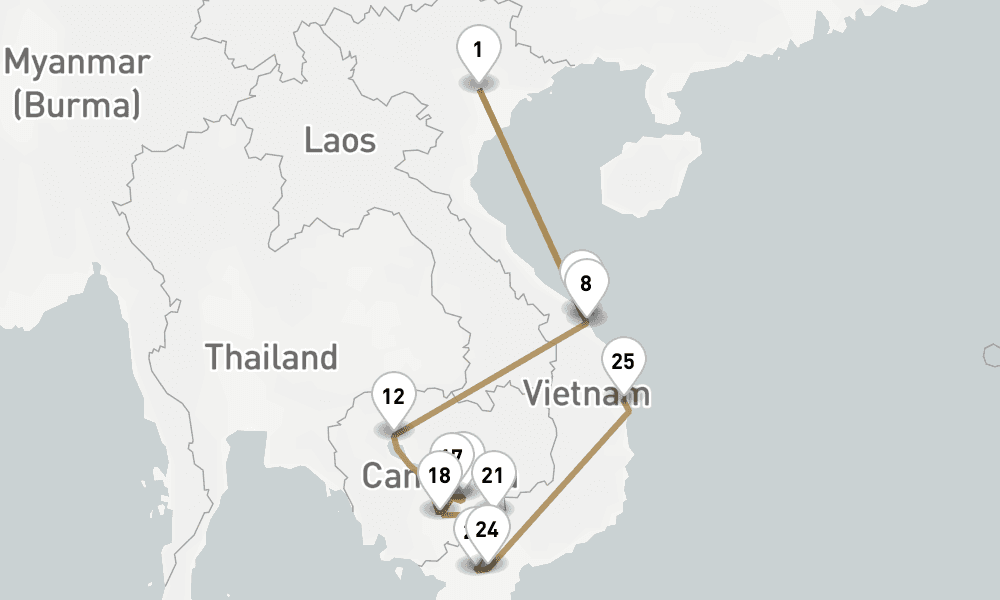 21 nights / 22 days, one-way from Hanoi to Phu My (Ho Chi Minh City / Saigon, Vietnam)