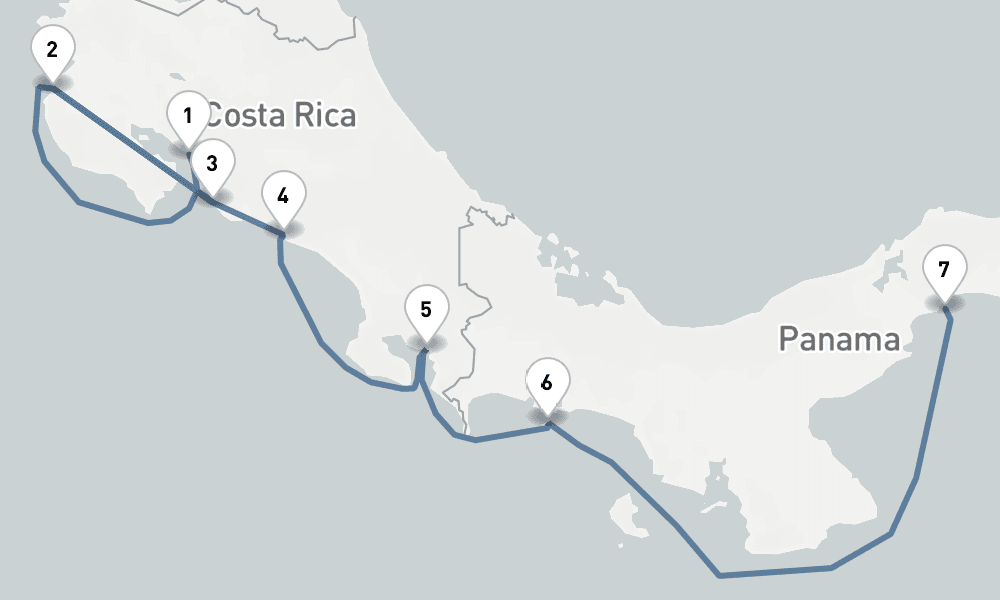 8 nights / 9 days, one-way from Puntarenas (Puerto Caldera, Costa Rica) to Panama City (Fuerte Amador, Balboa)