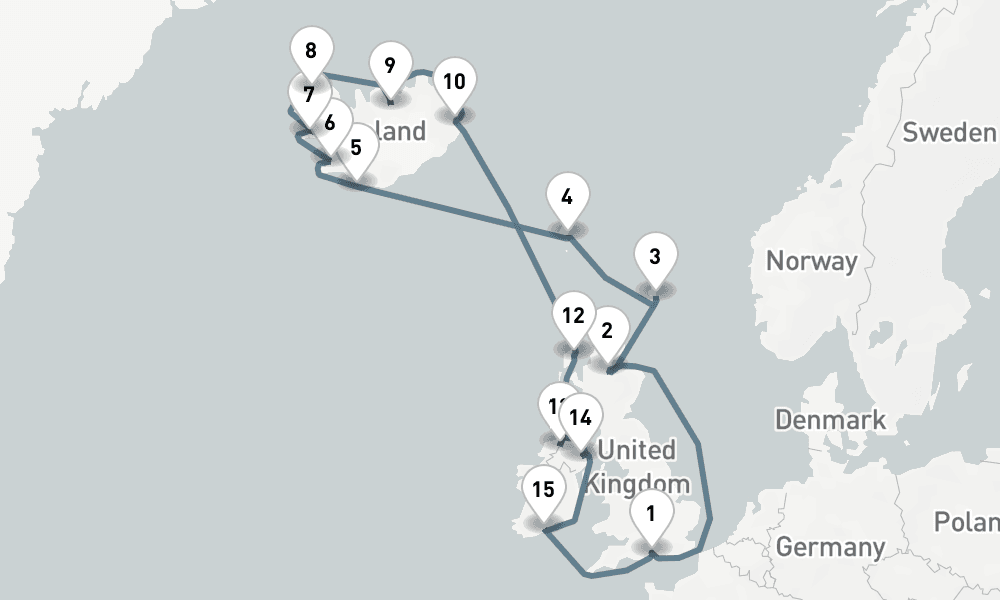 20 nights / 21 days, Southampton (England) Round trip