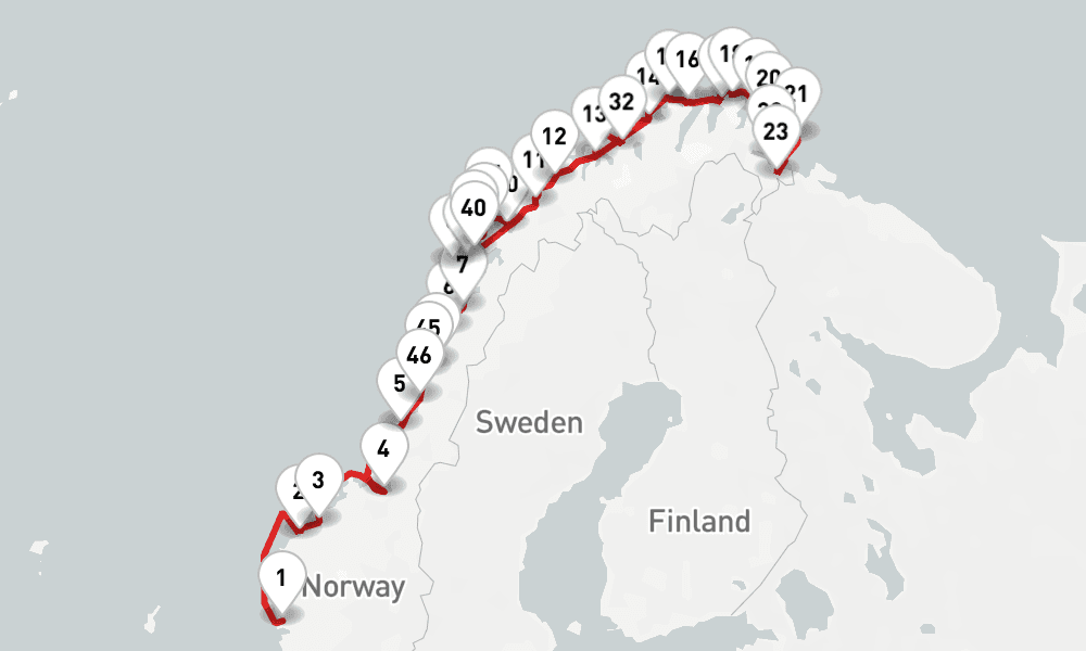 10 nights / 11 days, one-way from Bergen to Trondheim