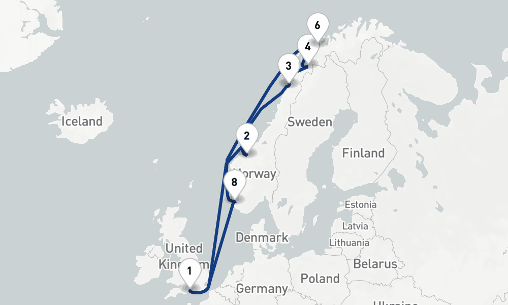 14 nights / 15 days, Southampton (England) Round trip