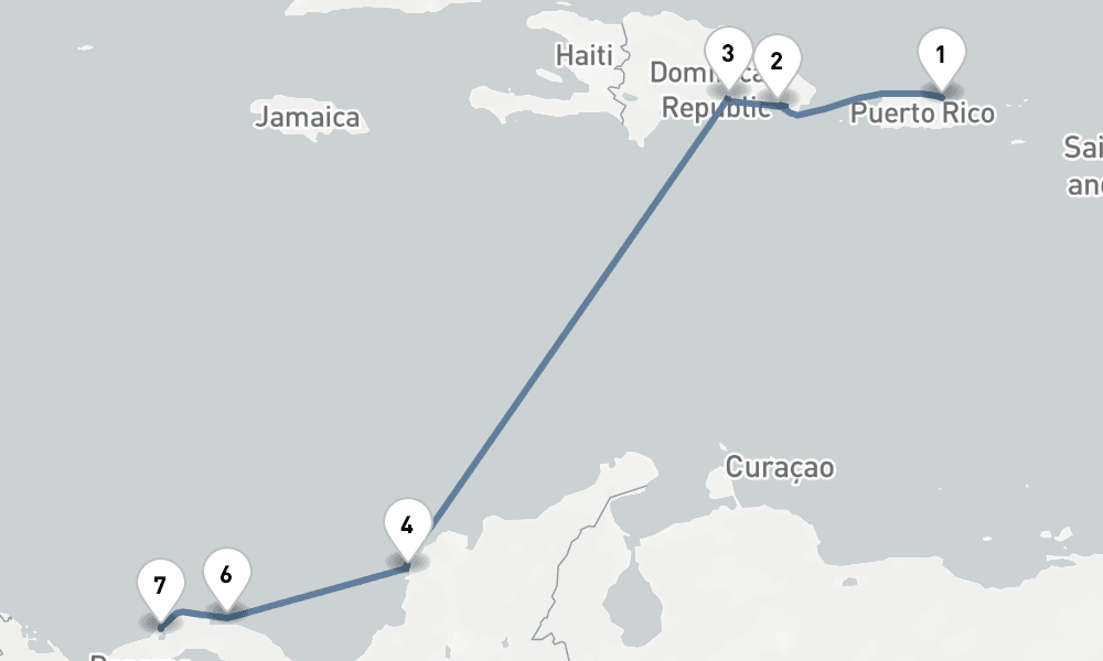7 nights / 8 days, one-way from San Juan (Puerto Rico) to Colon
