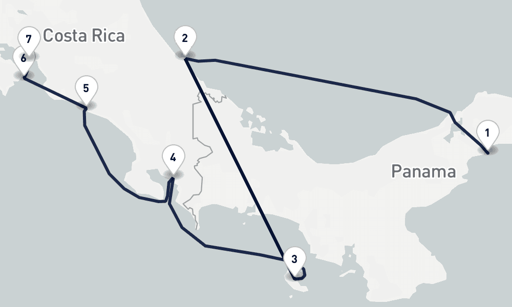 7 nights / 8 days, one-way from Panama City (Fuerte Amador, Balboa) to Puntarenas (Puerto Caldera, Costa Rica)