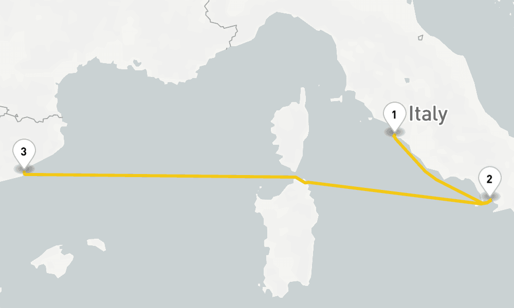 3 nights / 4 days, one-way from Civitavecchia (Rome, Italy) to Barcelona