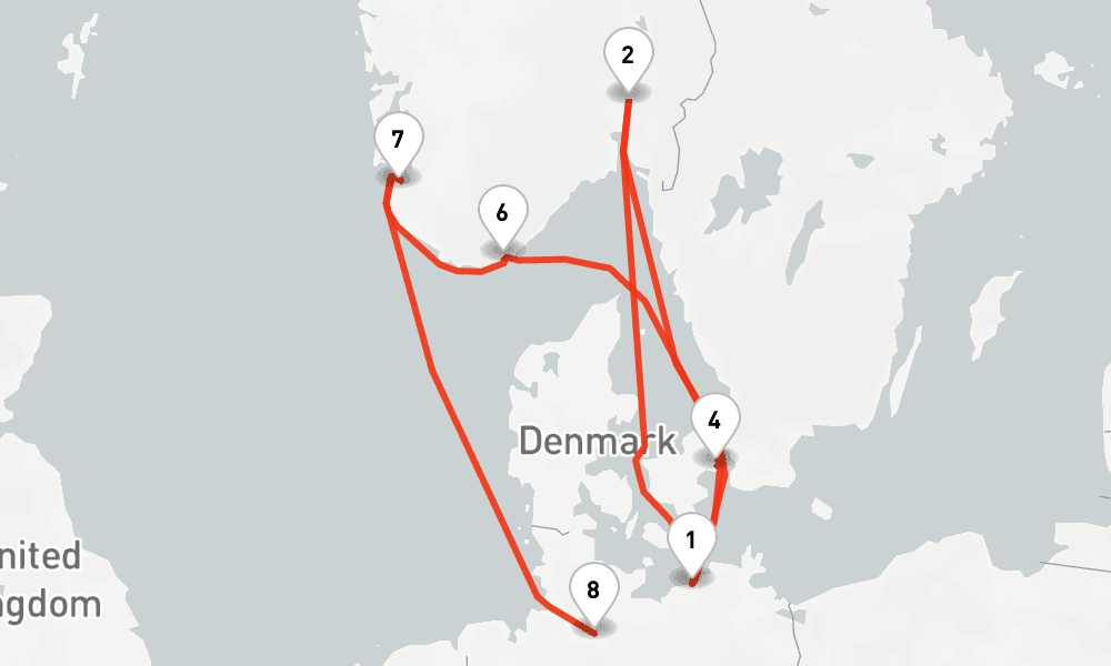 9 nights / 10 days, one-way from Warnemunde (Rostock, Germany) to Hamburg