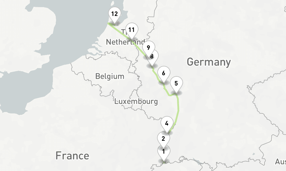 6 nights / 7 days, one-way from Basel to Amsterdam (Holland)