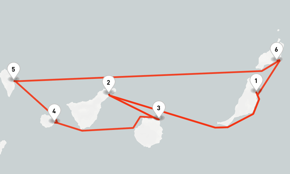 9 nights / 10 days, one-way from Puerto del Rosario (Fuerteventura, Canary Islands) to Las Palmas (Gran Canaria, Canary Islands)