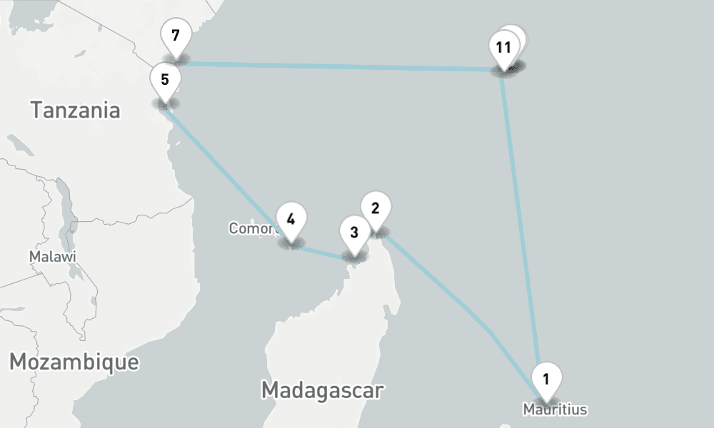 16 nights / 17 days, Port Louis (Mauritius Island) Round trip