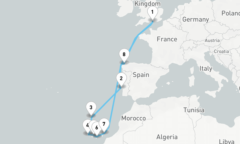 14 nights / 15 days, Portsmouth (England) Round trip