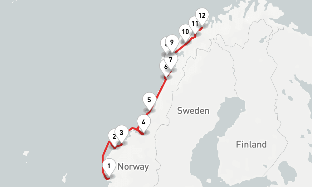 4 nights / 5 days, one-way from Bergen to Tromso