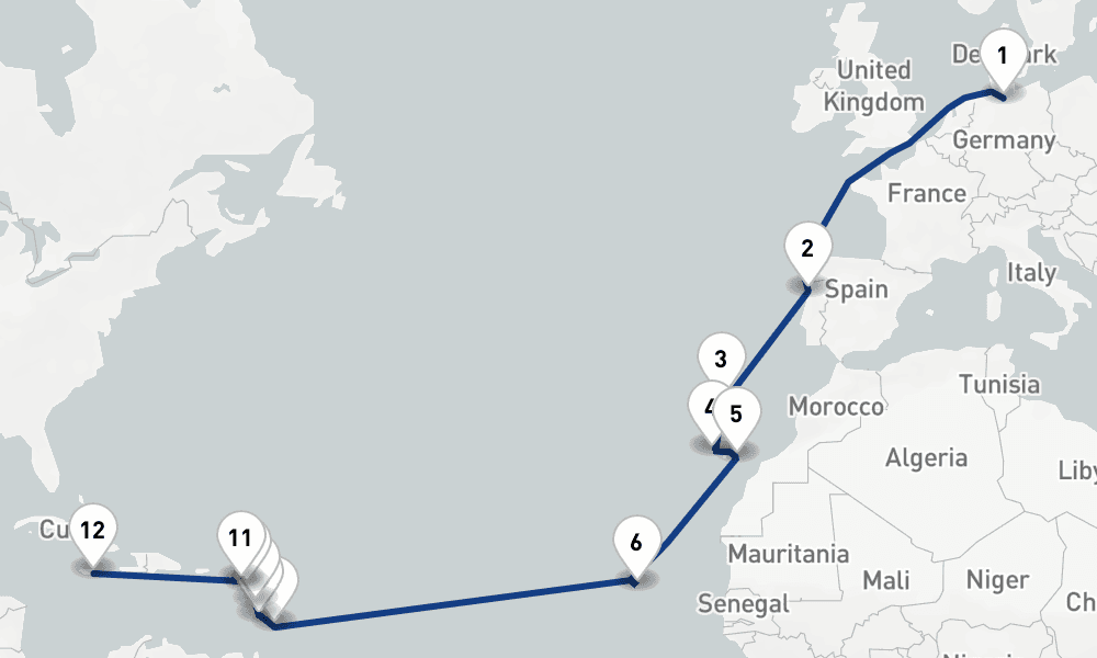 26 nights / 27 days, one-way from Hamburg to Kingston