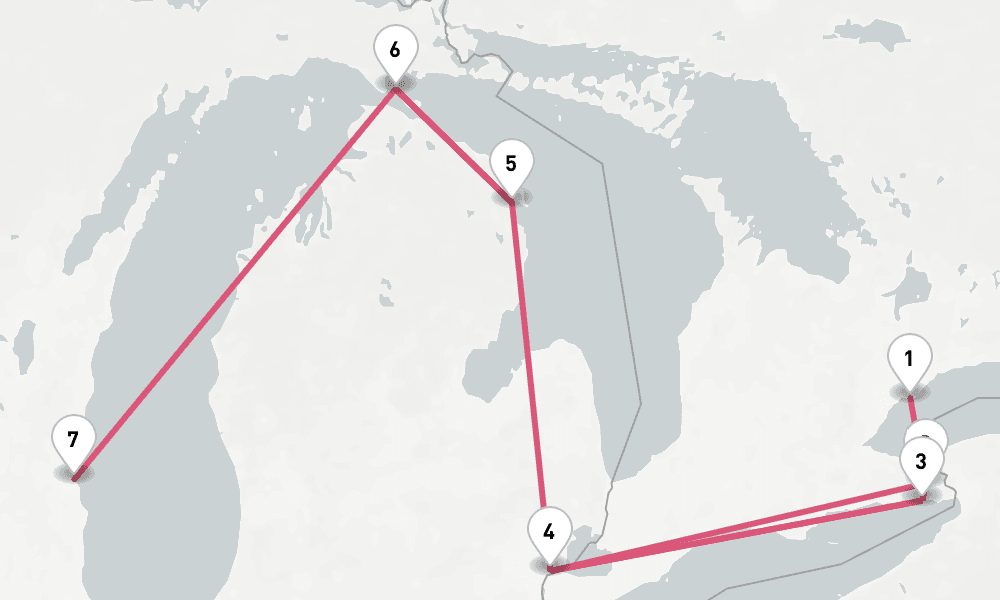 6 nights / 7 days, one-way from Toronto (Ontario) to Milwaukee (Lake Michigan, Wisconsin)