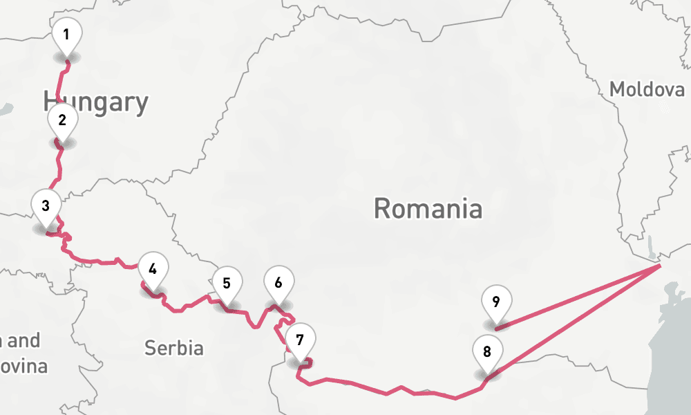 7 nights / 8 days, one-way from Budapest to Bucharest