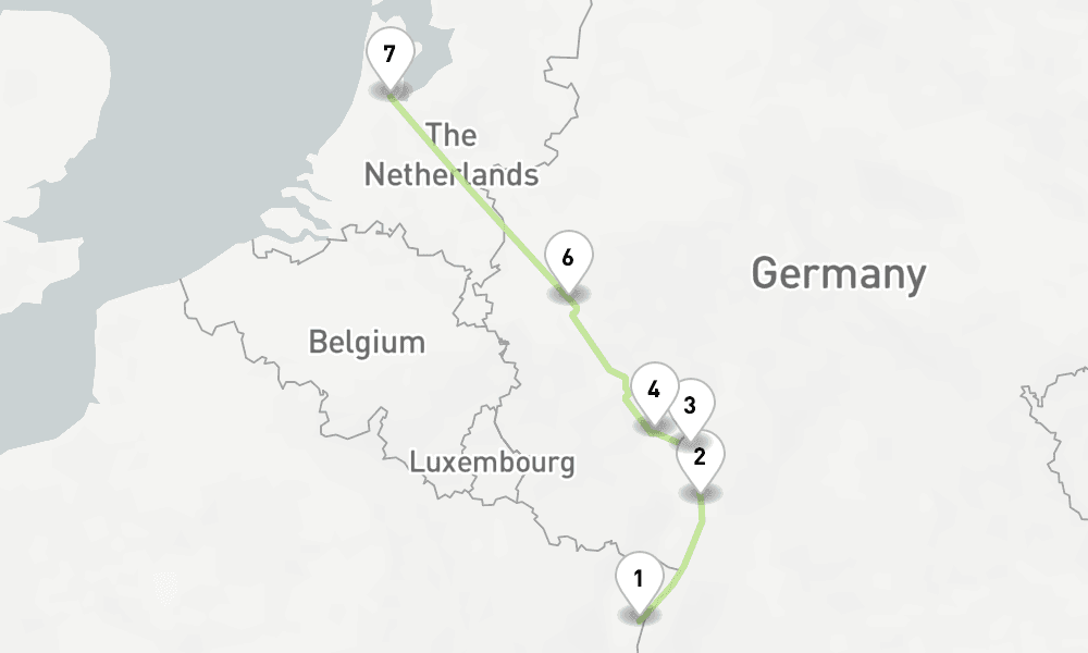 5 nights / 6 days, one-way from Strasbourg to Amsterdam (Holland)