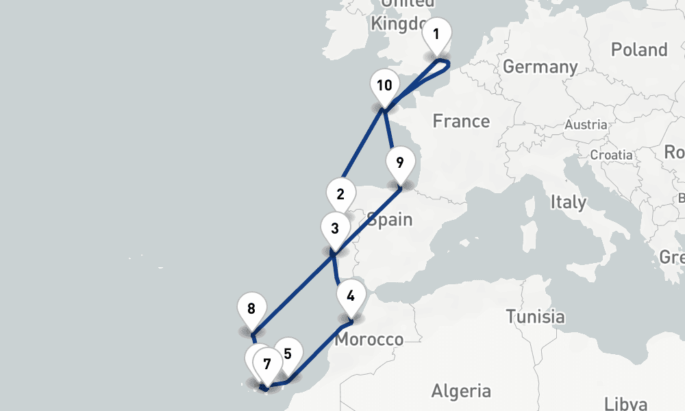18 nights / 19 days, Tilbury (London, England) Round trip