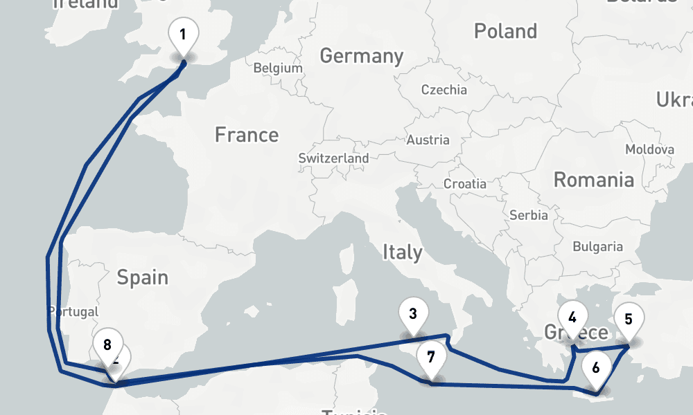 19 nights / 20 days, Southampton (England) Round trip