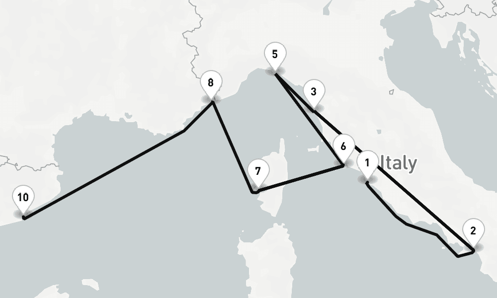 11 nights / 12 days, one-way from Civitavecchia (Rome, Italy) to Barcelona