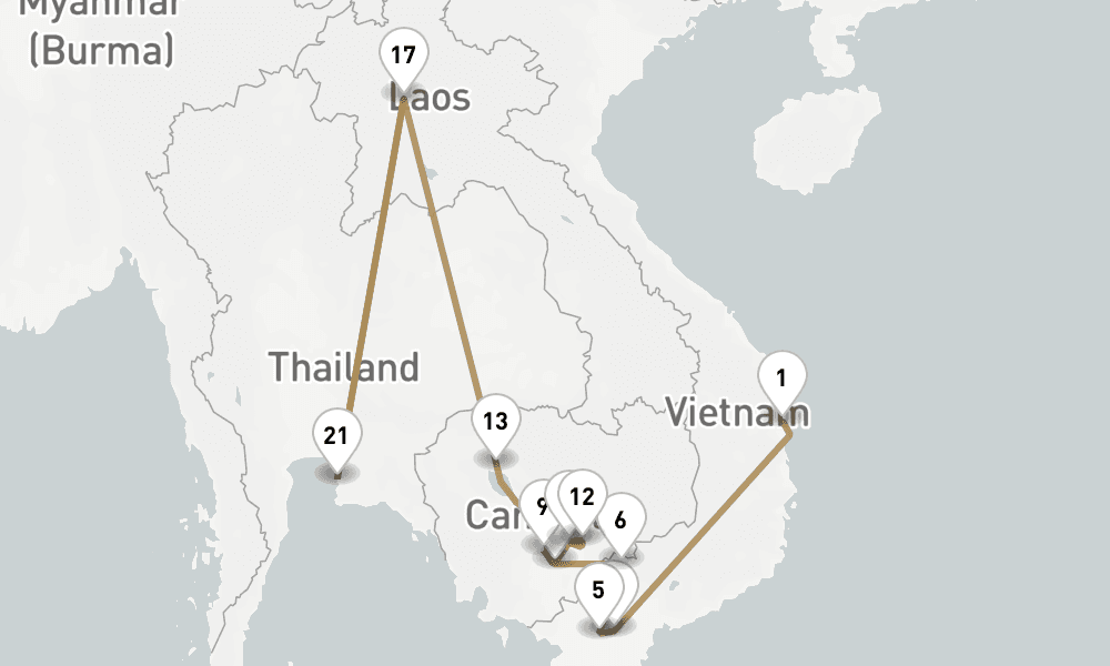17 nights / 18 days, one-way from Phu My (Ho Chi Minh City / Saigon, Vietnam) to Laem Chabang (Bangkok, Thailand)