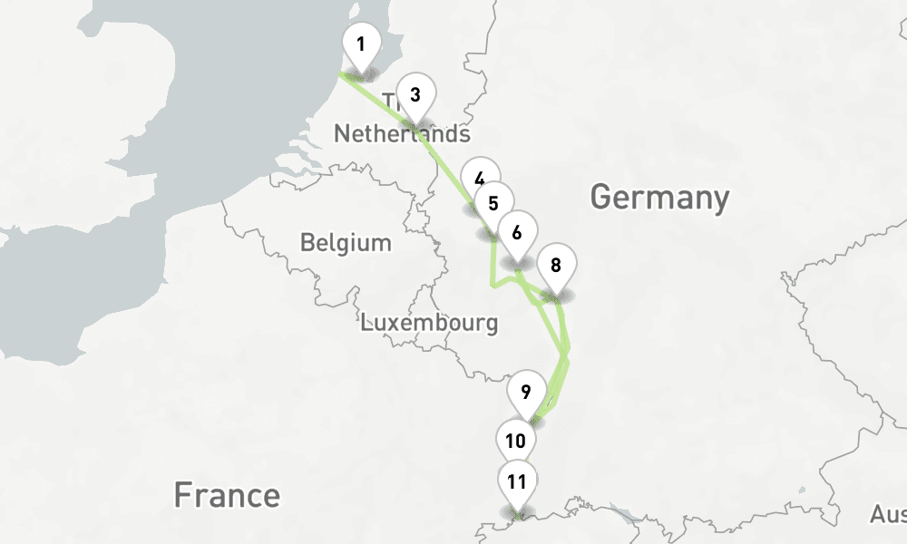7 nights / 8 days, one-way from Amsterdam (Holland) to Basel