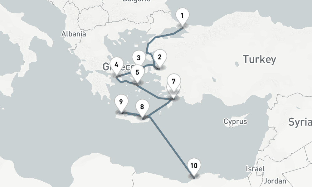 12 nights / 13 days, one-way from Istanbul to Alexandria