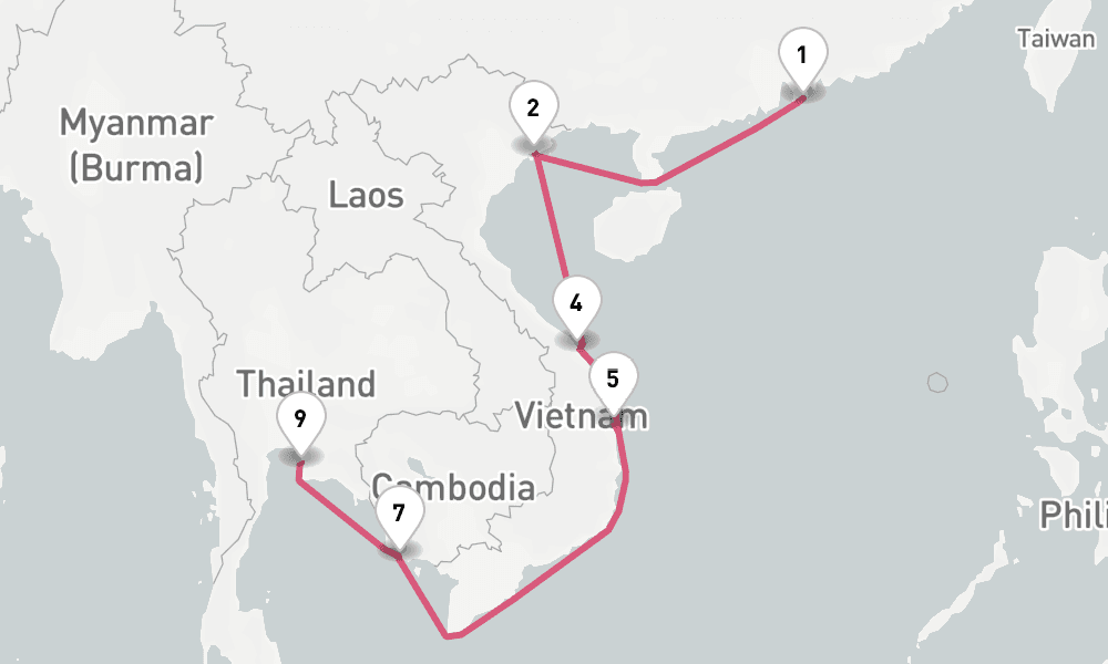 14 nights / 15 days, one-way from Hong Kong to Laem Chabang (Bangkok, Thailand)