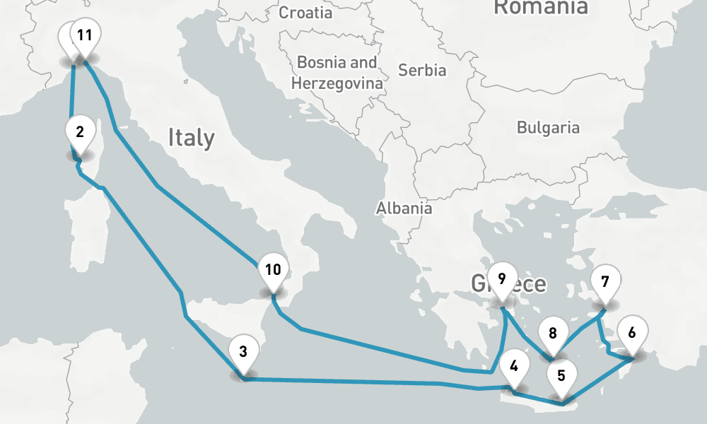 14 nights / 15 days, one-way from Savona to Genoa