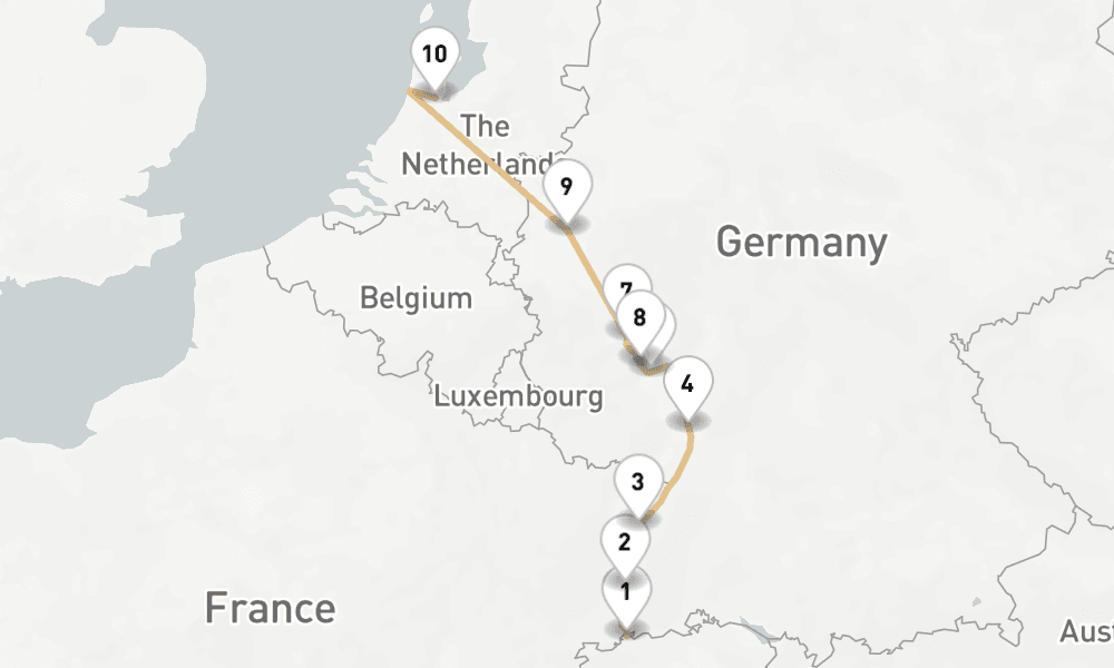 6 nights / 7 days, one-way from Basel to Amsterdam (Holland)
