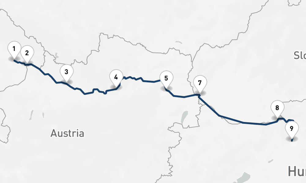 9 nights / 10 days, one-way from Vilshofen an der Donau to Budapest