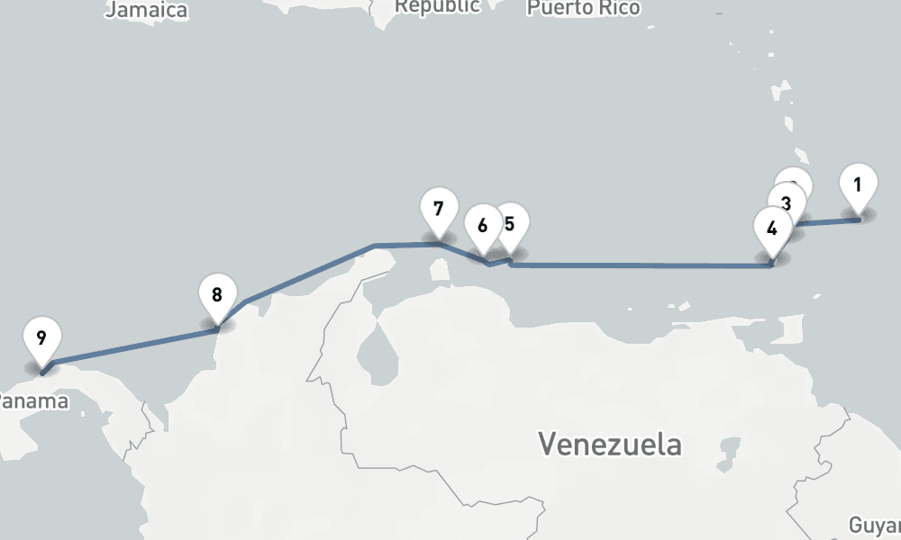11 nights / 12 days, one-way from Bridgetown (Barbados) to Colon