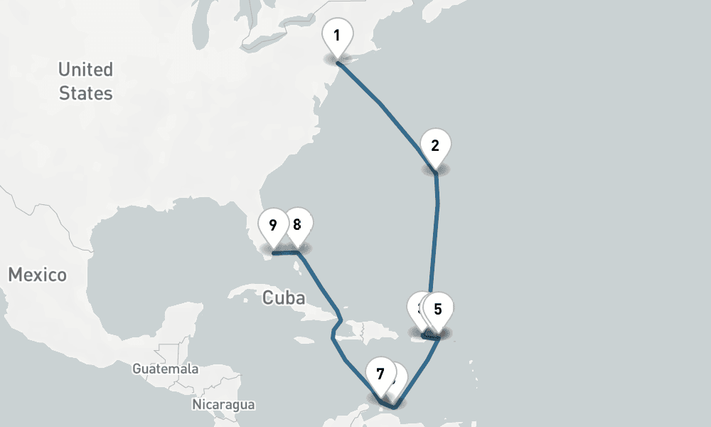 13 nights / 14 days, one-way from New York (Cape Liberty NYC) to Miami (Florida)