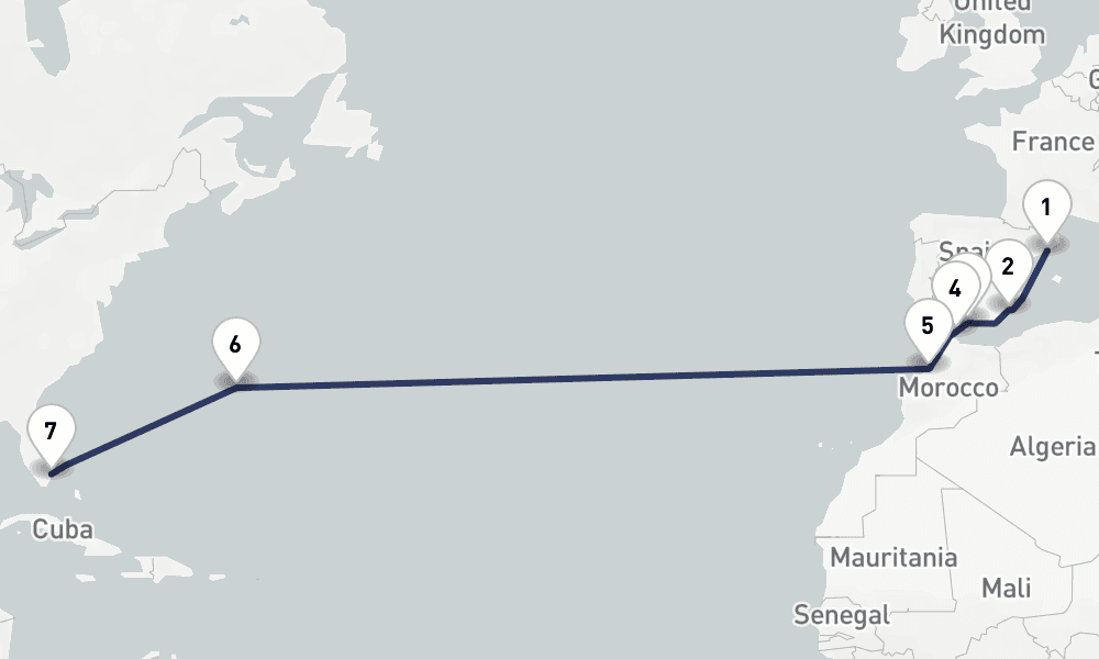 15 nights / 16 days, one-way from Barcelona to Fort Lauderdale (Everglades, Florida)