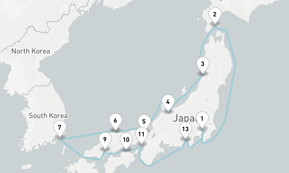 15 nights / 16 days, Tokyo Round trip