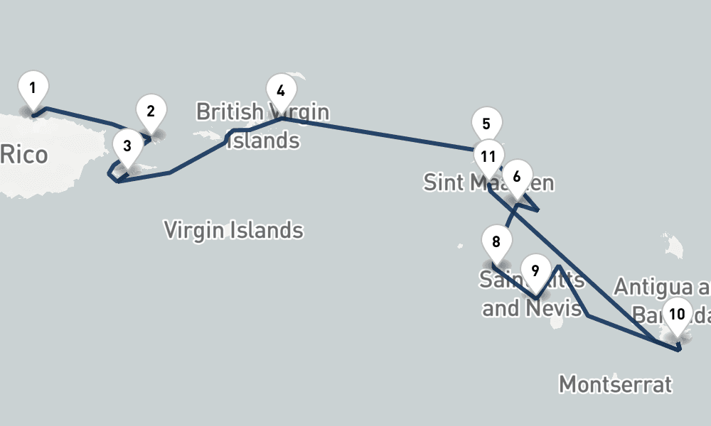 7 nights / 8 days, one-way from San Juan (Puerto Rico) to Philipsburg (St Maarten Island, Dutch Antilles)